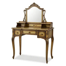 steampunk vanity table, 8k product photo, isolated on a pure white background, centered, entire object in frame, sharp focus, soft studio lighting