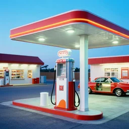 a gas station in the 50s, vaporwave