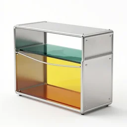 furniture rendering, stainless steel and color glass, trending on frame magazine, trending on behance, bright light enviroment, contemporary art and sculpture style, trending on artstation, octane rendering, like art gallery
