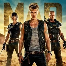 justin bieber, mad max, cinematic shot, 4k HD
