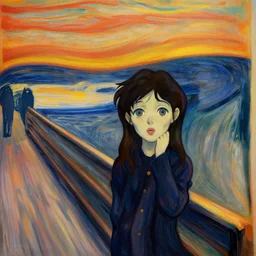 anime girl in the scream painting by edvard munch