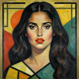 salma hayek portrait, style by kandinsky, art deco, portrait, - n 9