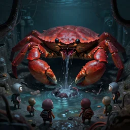 A group of little people who live in the sewers, in the dark and are about to be eaten by an enormous mutant crab. Digital Art by Michael Mariano