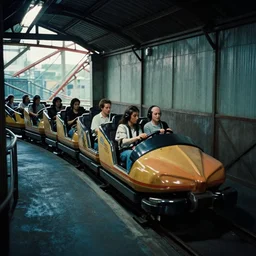 the roller coaster backrooms, cinematic shot, cinestill 800 t