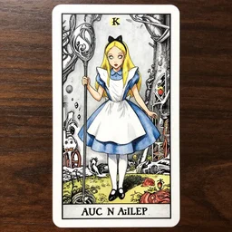 Horror Alice in wonderland tarot card , pen and ink, intricate line drawings, by Yoshitaka Amano, Ruan Jia, Kentaro Miura, Artgerm, watercolor