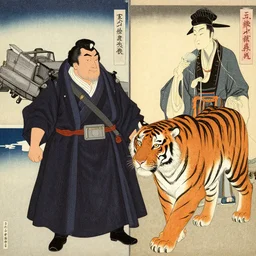 a delorean and a tiger, art by hsiao - ron cheng and utagawa kunisada, magazine collage, # e 5 3 7 1 b, # e 4 e 6 2 0, # de 9 5 f 0,