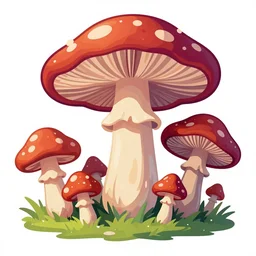 psychedelic mushrooms wide angle shot, white background, vector art, illustration by frank frazetta
