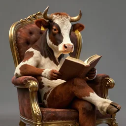 a cow sitting in a luxury chair reading a book, digital art, fantasy art, octane render, ureal engine, high detail, very realistic, by greg rutkowski. by james gurney