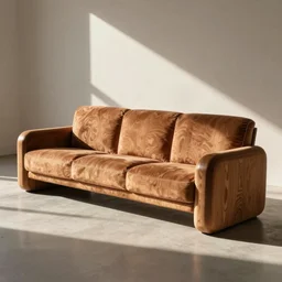 large couch, furniture design, wood, designed by frank ghery and beeple, retro, groovy, low fi,