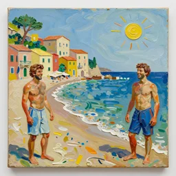 rich and indulgent oil paint impasto reliefs, happy italian beach scene, an artwork by charles w. bartlett and jackson pollack and colin campbell cooper