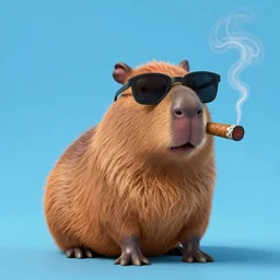 cool capibara wearing sunglasses smoking a cigar, artwork, cartoon, Pixar