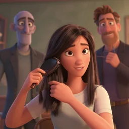 Lofi portrait while brushing hair, Pixar style by Joe Fenton and Stanley Artgerm and Tom Bagshaw and Tim Burton