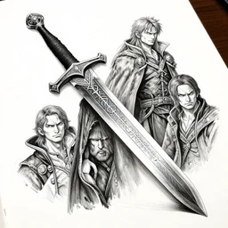 highly detailed elden ring ink illustration of a damascus sword engraved with symbols, hyperrealistic clean shaped illustration by kim jung gi, ric estrada, ron english and eiichiro oda