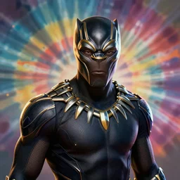 a portrait of black panther, trippy background, tie dye, one piece art style, cartoon, anime, digital art
