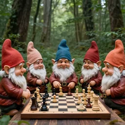 gnomes playing chess in a forest, contrast, high quality, by magali villeneuve and brom and artgerm and donato giancola