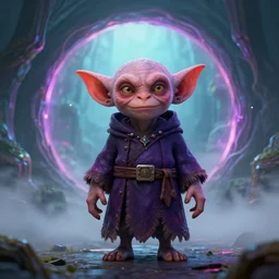 a beautiful super photorealistic render of a mage goblin in front of a misty dimensionnal portal in the style of Remi Luizy, ultra detailed, crispy, C4D, octane render, 8K, raytracing, lumens, vivid colors, trending on artstation, trending on deviantart
