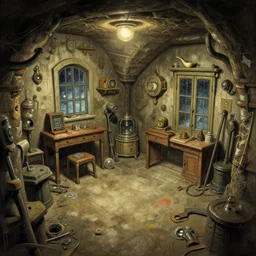 a beautiful insanely detailed concept art of a basement, by moebius, by greg rutkowski
