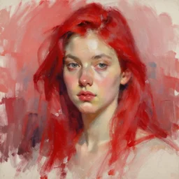 spontaneous unfinished romantic portrait underpainting, beautiful juicy brush strokes, alla prima, realist, by richard schmid, trending on cgsociety, red