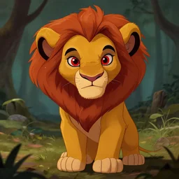 disney style, lion cub, scary, horrifying, evil, red eyes, simba