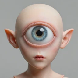 Portrait photo of an unbrushed cyclops without nose and with one giant eye, high quality photo, 85mm, focused, fantasy