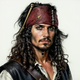 realistic portrait of a handsome pirate with black hair, 1450, ink, ultra realistic, 8k