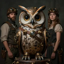 a symmetrical matte portrait of friendly steampunk owl pilot. jolly bearing. cinematic atmospheric lighting, painted, intricate, ultra - portrait of the innermost soul by dave dorman hieronymus bosch, cyril rolando, esher and natalie shau, whimsical, profound, impossible. trending on devaintart. dark, brooding,