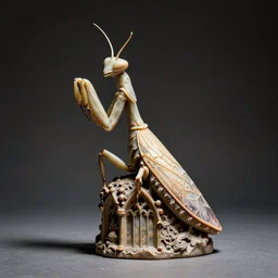 sculpted artistic gothic candle amphora in the shape of a praying mantis. karl blossfeldt, salvador dali