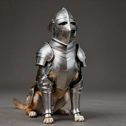 dog using knight armor, detailed