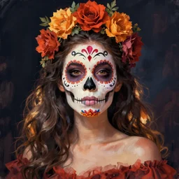Illustration of a sugar skull day of the dead girl, art by ismail inceoglu
