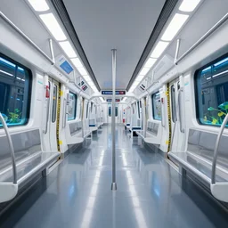 interior view of a futuristic subway car with aquariums under the floor, interior design, volumetric light, reflective floor, by kacper niepokolczycki and ward lindhout and bogna gawronska and alicja uzarowska and simon besombes. trending on artstation