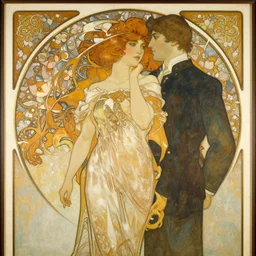 a painting in the style of ayami kojima and in the style of jean delville and in the style of alphonse mucha.