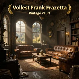 vintage vault room from fallout, frank frazetta
