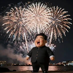 fireworks that look like a screaming kim jong un doll