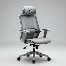 Photograph of an office chair made from BMW parts, futuristic design, 8K HD, engineered, brutalist style, product shot