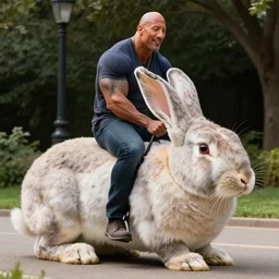 Dwayne Johnson riding a giant rabbit