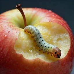 a worm crawling out of an apple, epic, cinematic