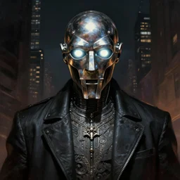 mf doom with glowing eyes in a dark city, metallic shiny skin, intricate, elegant, highly detailed, centered, digital painting, artstation, concept art, smooth, sharp focus, illustration, artgerm, tomasz alen kopera, peter mohrbacher, donato giancola, joseph christian leyendecker, wlop, frank frazetta