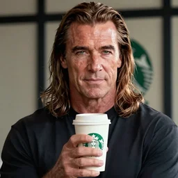 film still of arnold schwarzenegger dressed as conan, holding coffee in starbucks, focus on faces, cinematic lighting, unreal engine, steve mccurry, volumetric lighting...