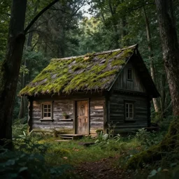 one cottage in the woods , fantasy, hyper realistic, dramatic lighting, 8k