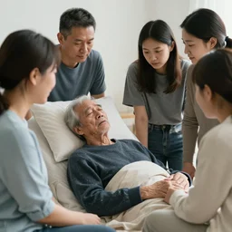 A dying patient surrounded by family as he takes his last breath