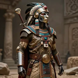 a aztec/native american cybernetic mercenary in the style of Jean Giraud Photorealistic HD 8k highlights and shadow detailed High Resolution
