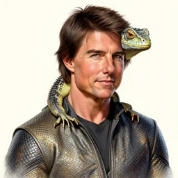 portrait of tom cruise with lizard skin, scales, reptile look, rossdraws, ilvya kuvshinov, elegant, intricate, highly detailed illustration, pixar, maya, engine, artstation