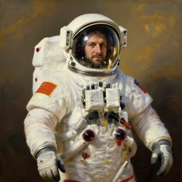 shark cosmonaut, proudly posing for a portrait, painted by rembrandt, intricate, detailed, atmospheric lighting, golden hour.
