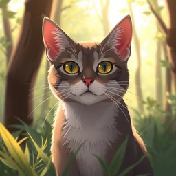 portrait of a cat in a forest, by kawacy, trending on artstation, backlighting, sunlight, trending on furaffinity, lineless