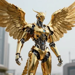 film still of a mechanical angel with golden chromium alloy in a marvel movie, science fiction industrial hard science concept art, 8K render octane high definition cgsociety, photorealistic, unreal engine 5