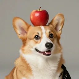 corgi with an apple on its head, 4 k, leonardo da vinci