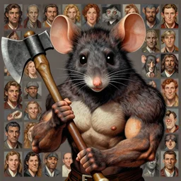 face portrait of muscled anthropomorphic mouse beast wielding an broadaxe, boris vallejo, julie bell, zdzisław beksinski, ed binkley, mark brooks frank frazetta, greg hildebrandt, tim hildebrandt, alex horley, ralph horsley, peter andrew jones, eddie mendoza, earl norem, greg rutkowski, michael whelan, artgerm