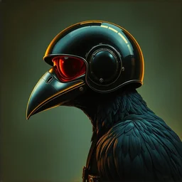 side profile view of neon raven black bird beak helmet. game informer ( 1 9 8 9 ). raypunk. dieselpunk. realism oil on canvas by ralph mcquarrie