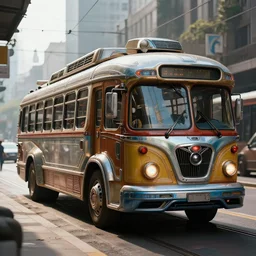 retro futuristic vintage cars, buses, trams, street scene, atmospheric lighting, painted, intricate, volumetric lighting, beautiful, daytime, sunny weather, slight overcast, sharp focus, deep colours, ultra detailed, by leesha hannigan, ross tran, thierry doizon, kai carpenter, ignacio fernandez rios