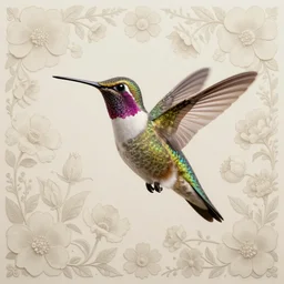 hummingbird, background covered with fine floral ornaments, eye - level medium - angle shot, intricate, floral background, by esao andrews, by m. w. kaluta, by yoshita amano, romantic, intricate, natural lighting, smooth, fine art, 3 d octane render, depth perception, 4 k,, artstation
